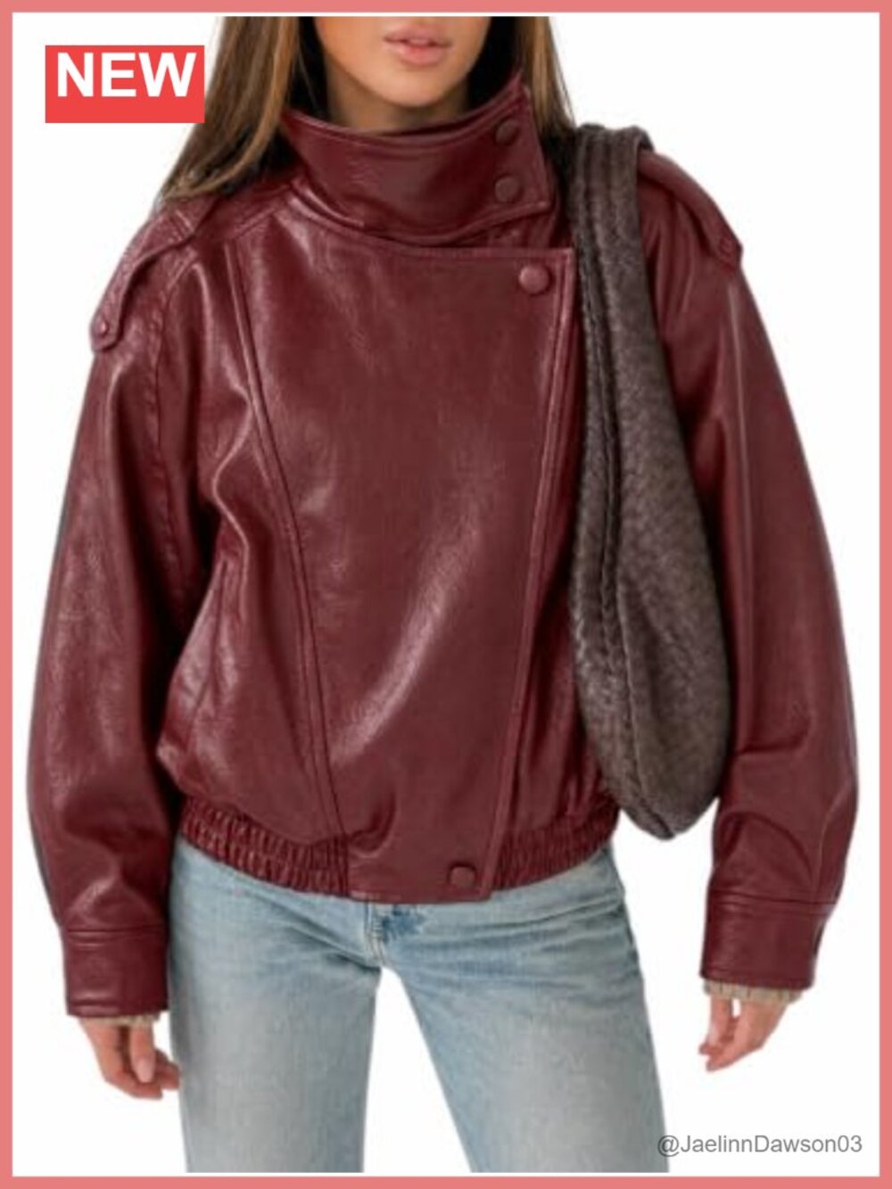 Faux Leather Oversized Zip Up Motor Biker Bomber Jacket Women